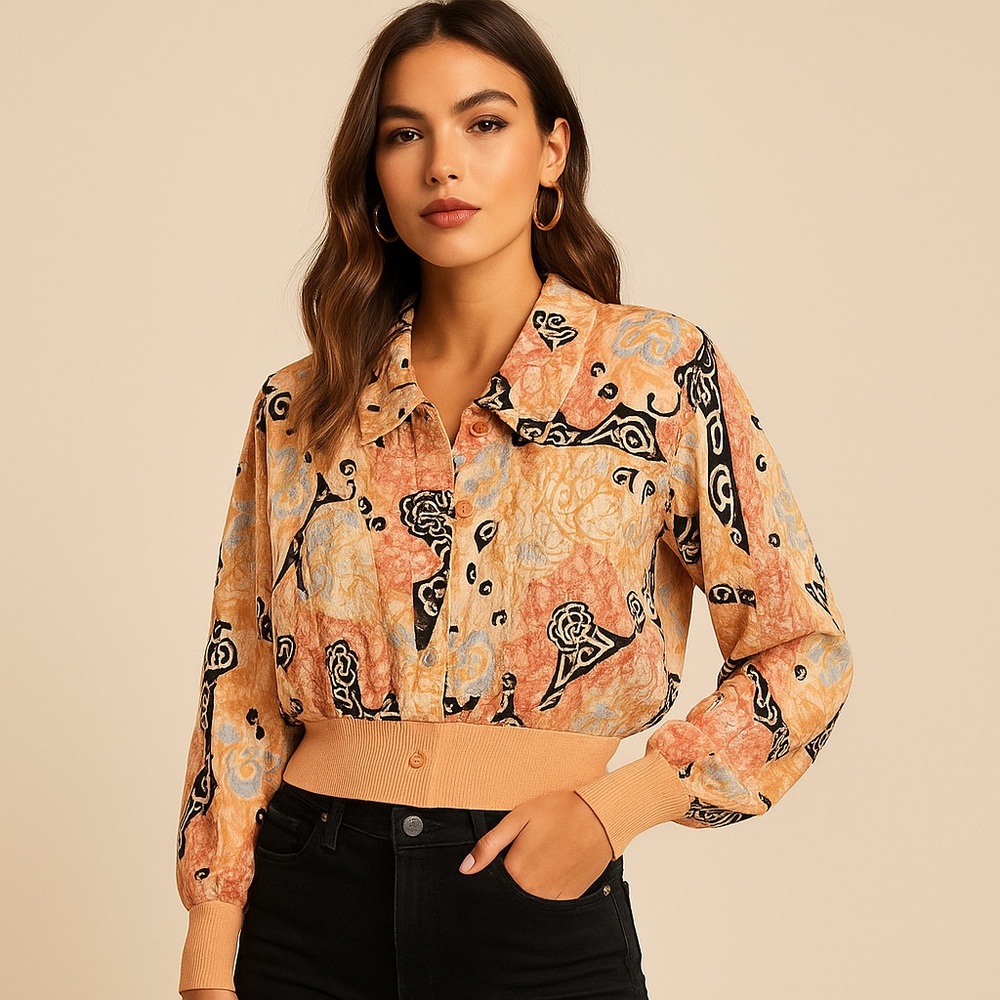 🤖 207. Vintage Castleberry Blouse Sz 14  Abstract Floral NWT $295 Isaacson’s ATL